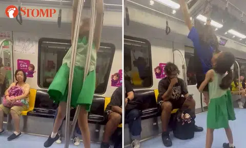 'Unruly' kids swing from handrails on MRT train despite commuter telling them to stop