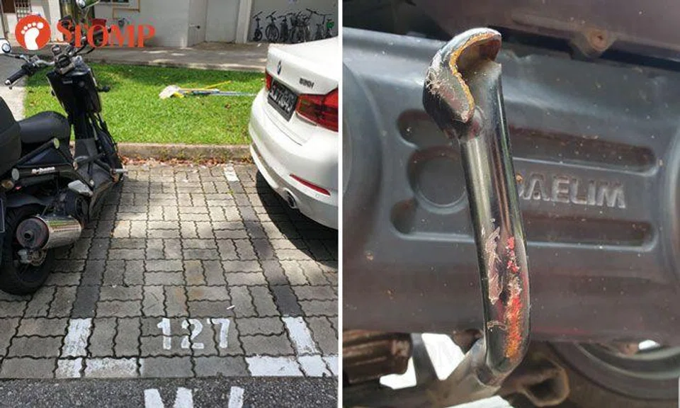 Woman shocked to find her motorbike outside lot and scratched up after parking at West Coast carpark