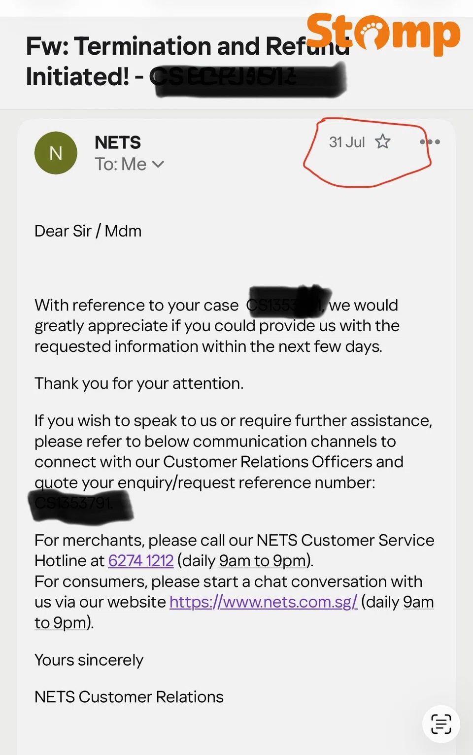 NETS vCashCard refund delayed for nearly 3 months
