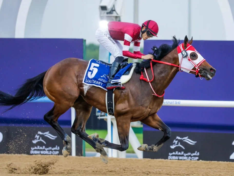 Forever Young (Ryusei Sakai) recording his last Dubai win in the Group 2 UAE Derby (1,900m) at the 2024 Dubai World Cup in Meydan. The Japanese superstar is the hot favourite to claim the annual event's highlight on April 5, the Group 1 Dubai World Cup (2,000m).

