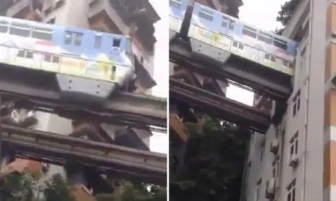 Next level train in China cuts through buildings while travelling