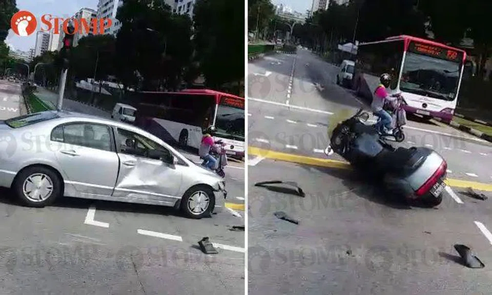 Car and motorcycle in accident along Hougang Avenue 4