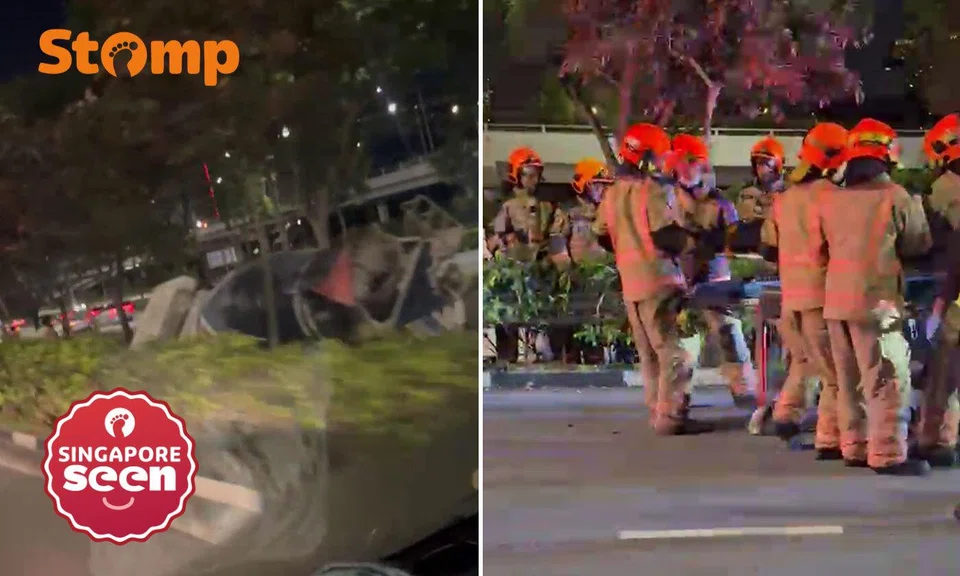 SCDF rescue driver trapped in cement truck on AYE