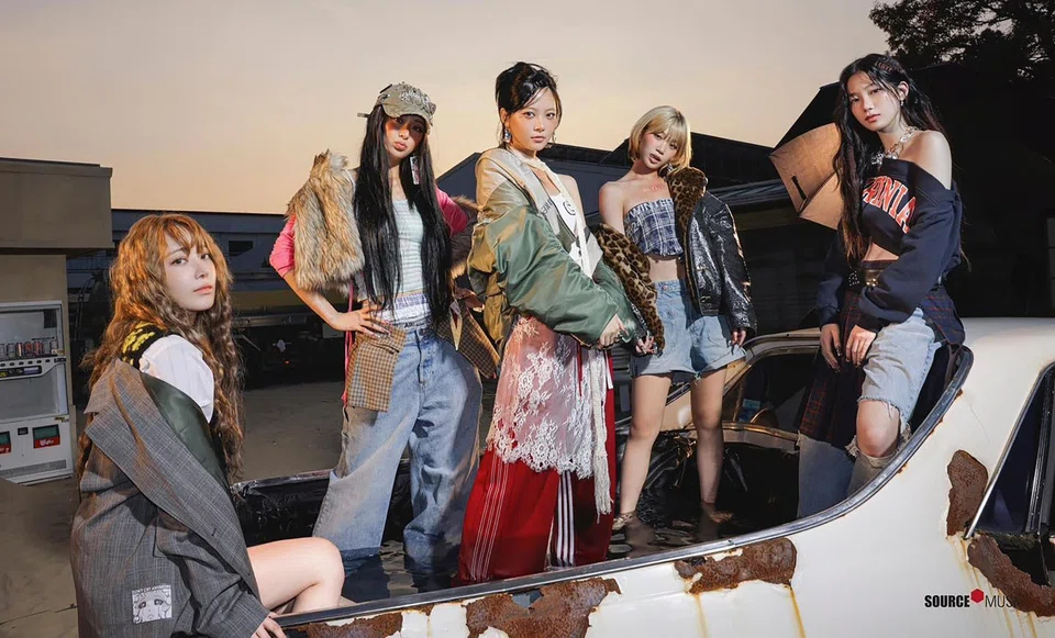 South Korean girl group Le Sserafim comprise (from left) Sakura, Huh Yunjin, Hong Eunchae, Kim Chaewon and Kazuha.