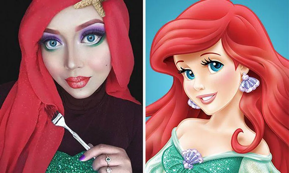 Woman uses her hijab and makeup to transform into Disney characters