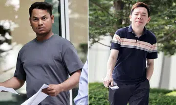 Hossain Toufik (left) had allowed Kee Yuet Ting (right) to deposit 10 truckloads of waste over two days on a plot of land in Tuas South Way.