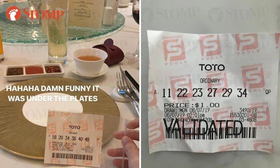 Newlyweds give guests TOTO slips with potential $4.2 million jackpot at wedding dinner