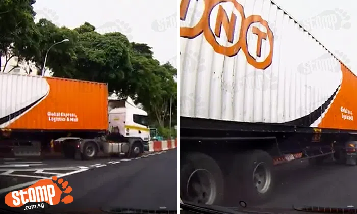 Stomp Vehicle Container truck driver almost hits Stomper's vehicle after turning ...