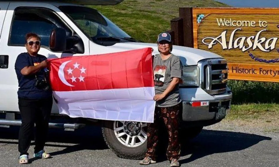 Ms Noor Soeb, 54, and Ms Susie Chua, 59, next to their van in Alaska.