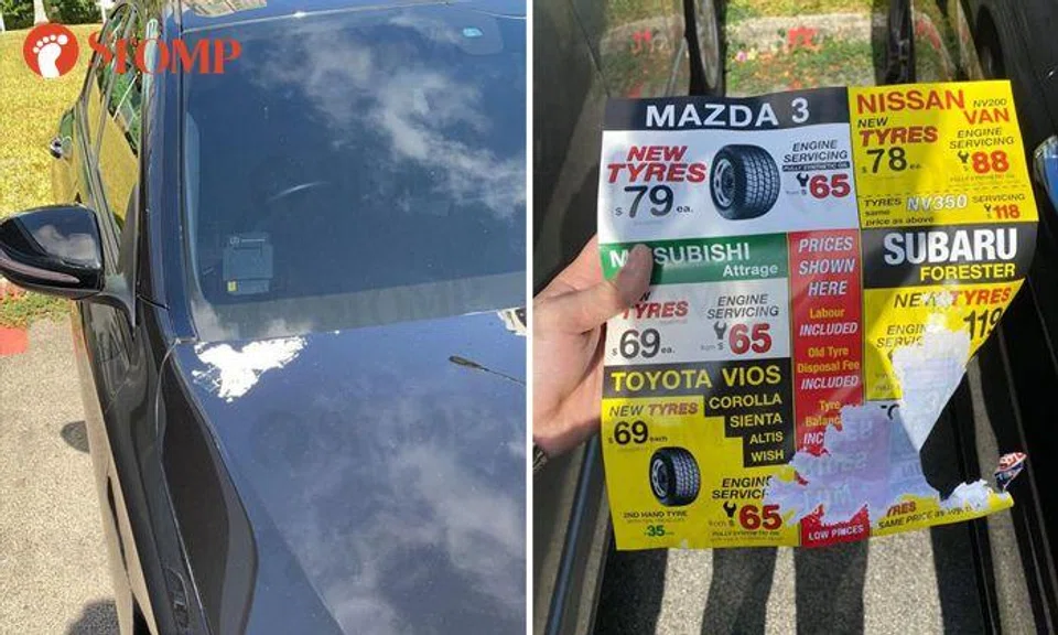 Mercedes driver spends $500 on repairs after flyer pasted on car bonnet with sticky substance