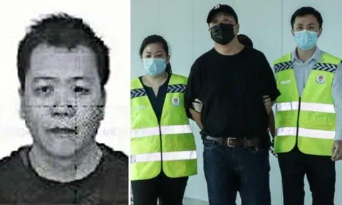 With assistance from China's Ministry of Public Security, David Khong Siak Meng returned to Singapore on Friday and was arrested by officers from the Commercial Affairs Department (CAD). Photos: Interpol, Singapore Police Force