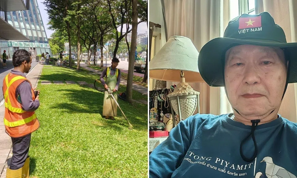 tan kin lian, foreign workers cutting grass
