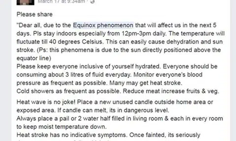 Fake news alert: Temperature in Singapore to soar to 40 deg C due to weather phenomenon