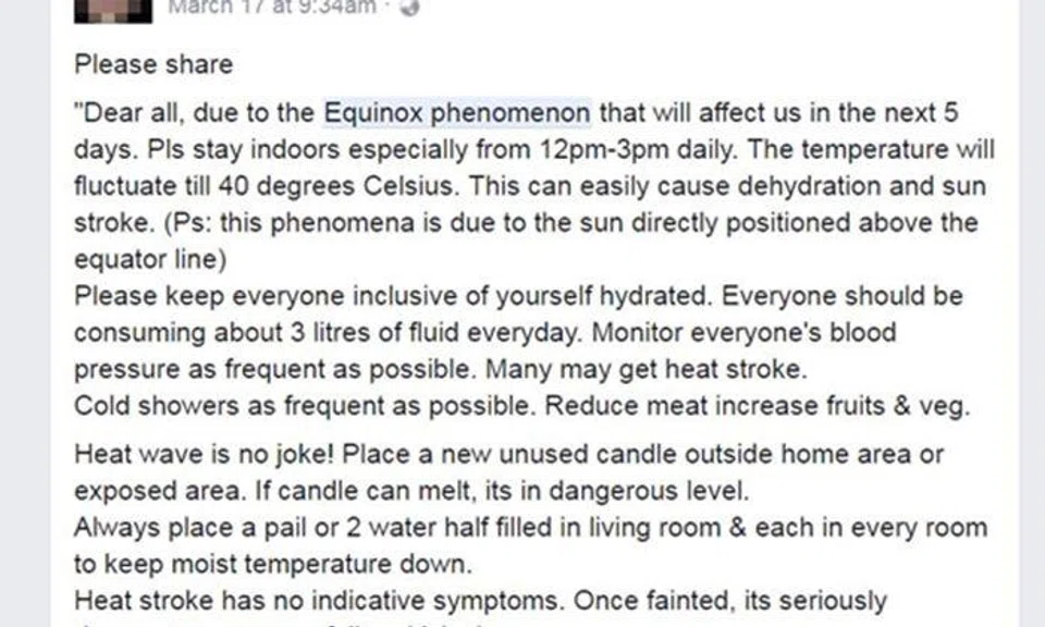 Fake news alert: Temperature in Singapore to soar to 40 deg C due to weather phenomenon