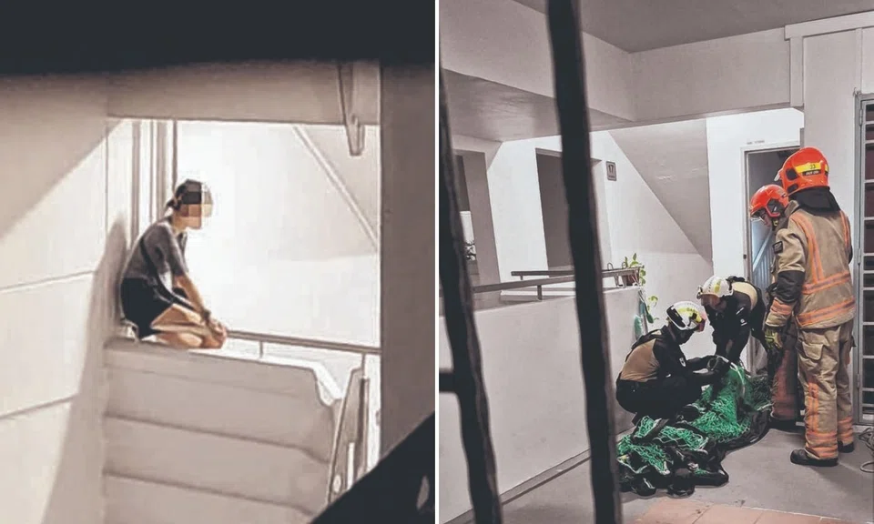woman rescued from 16 floor ledge in sengkang
