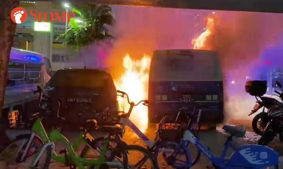 Fire in a MacPherson open HDB carpark. 