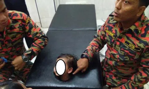 Girl gets head stuck in face hole at Ipoh beauty salon