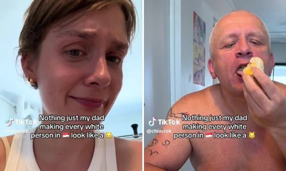 The TikToker shared a video of her shirtless dad sitting at a table and enjoying a durian.