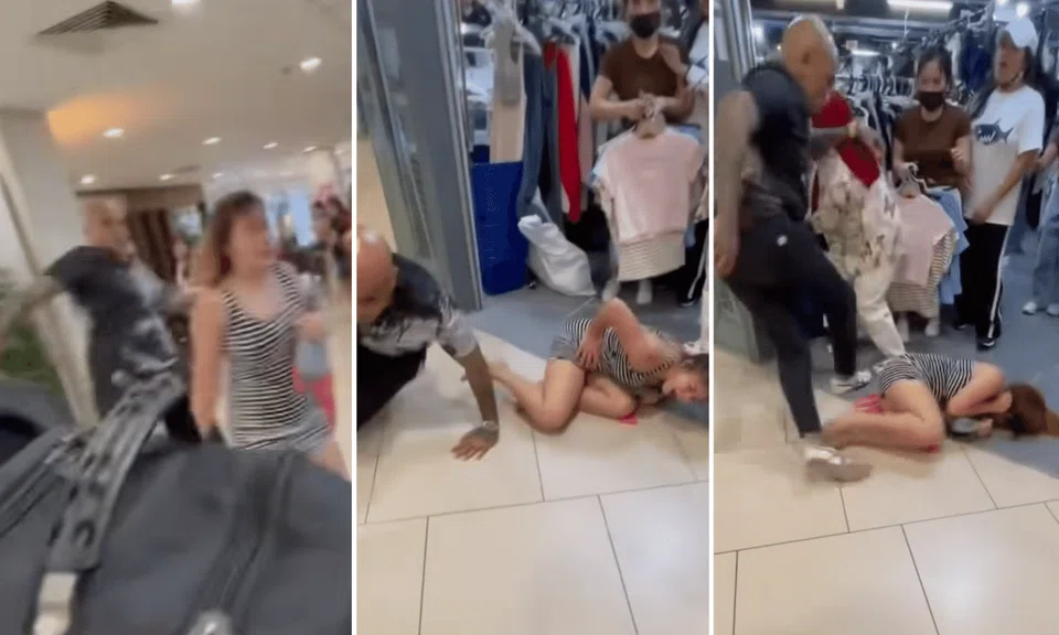 Man punches and kicks woman in Lucky Plaza, falls to the ground — then goes viral