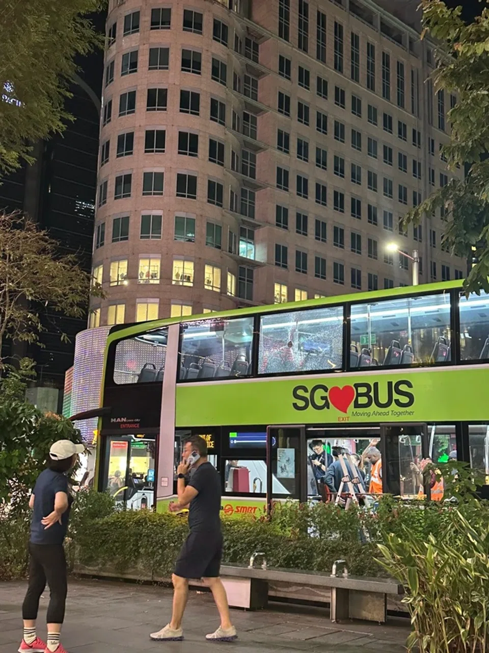 Damaged bus at Orchard Road