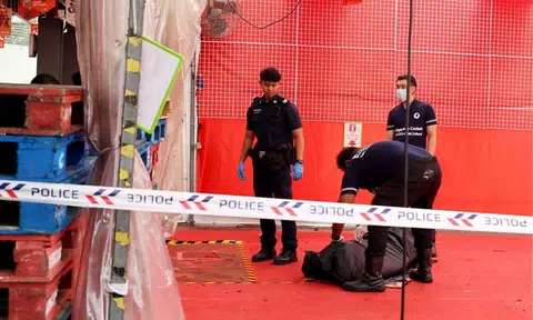 A 45-year-old man was found lying motionless in a tent set up by a Tampines Sheng Siong supermarket to sell Chinese New Year goods.