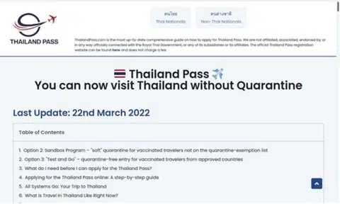 Screenshot of a fake Thailand Pass website.