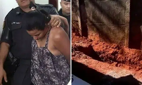 The murder suspect, Suelen Coimbra do Carmo (left), who is accused of killing 8-months-pregnant Naiara Silva Costa and buried her in a shallow grave (right).