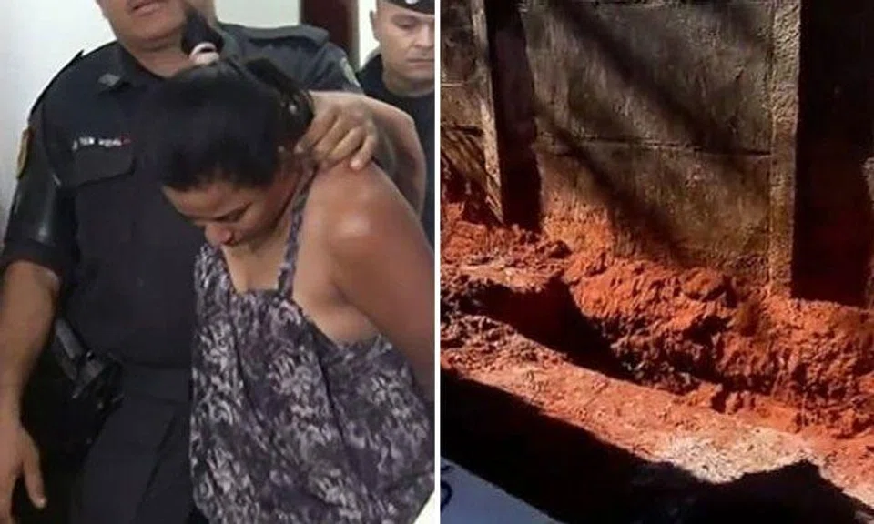 The murder suspect, Suelen Coimbra do Carmo (left), who is accused of killing 8-months-pregnant Naiara Silva Costa and buried her in a shallow grave (right).