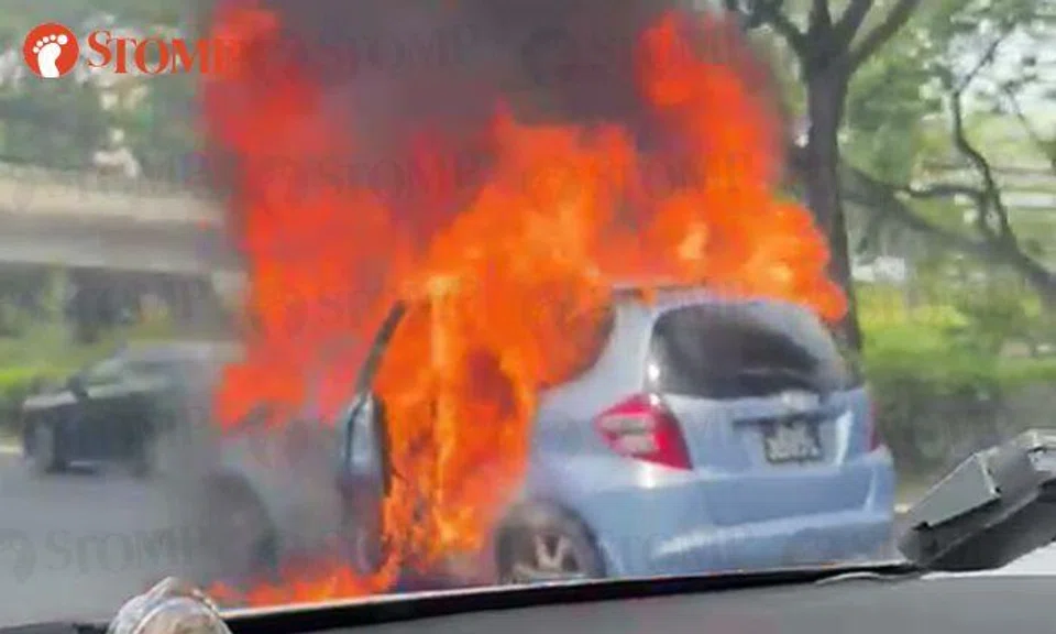 Car bursts into flames after accident on PIE, 1 taken to hospital