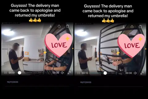'Everyone deserves a second chance, agree?': Lazada rider returns umbrella after viral video, owner offers him a drink
