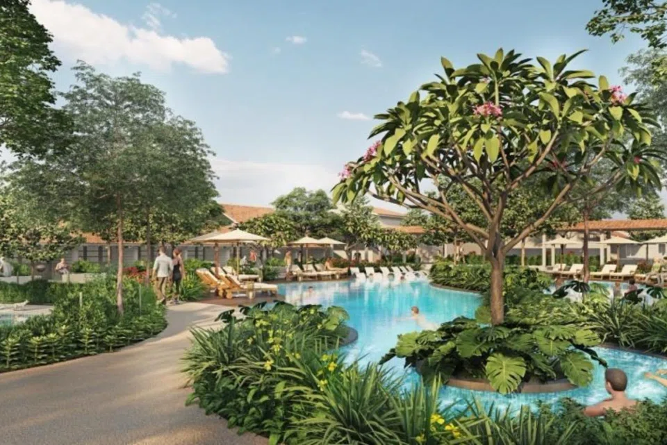 An artist's impression of the proposed resort chalet is in the vicinity of Pasir Ris Beach, Downtown East and Wild Wild Wet. 