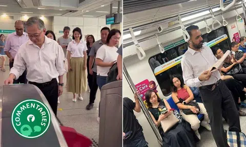 DPM Gan Kim Yong and Workers’ Party chief Pritam Singh seen taking the MRT.