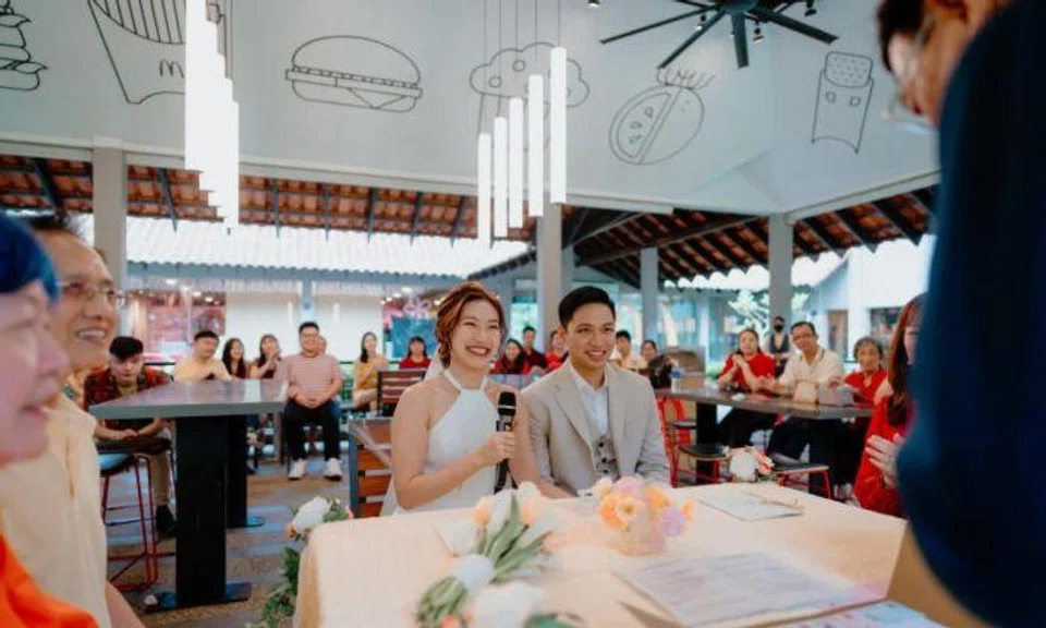 McDonald’s fans Elson Tong and Yong Yong Qing tied the knot at the fast-food chain’s West Coast Park outlet. Photo: Maximilian Low Jia Yang