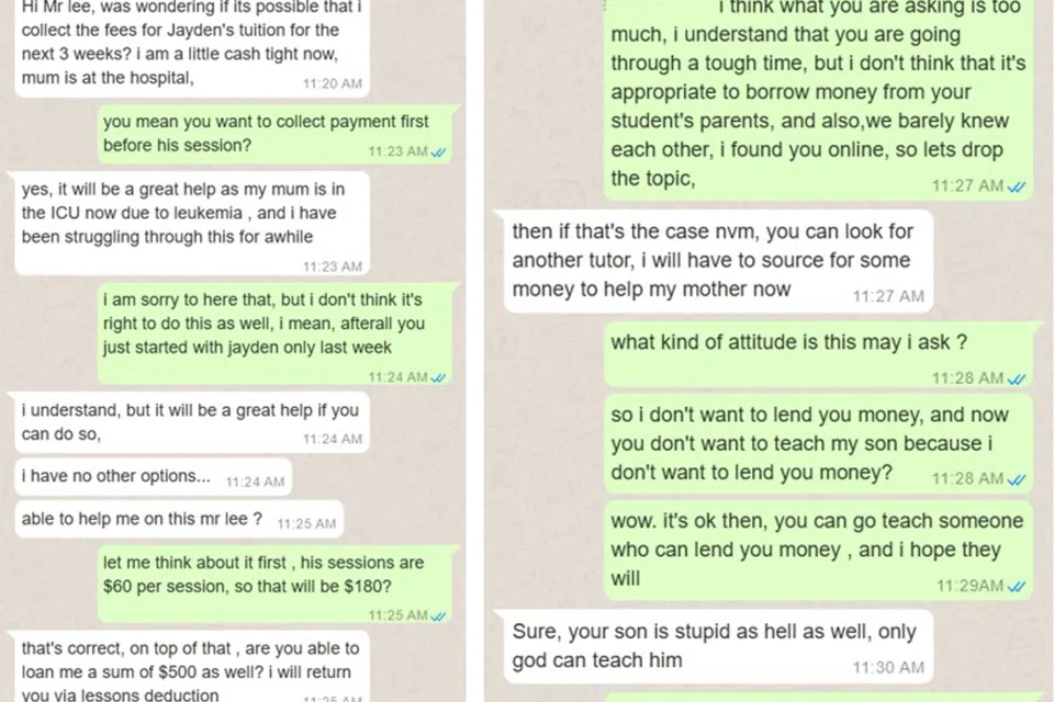 Exchange between Mr Lee and the tutor.