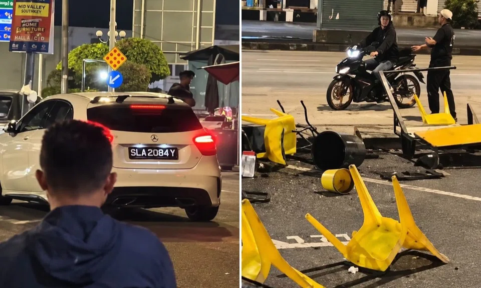 singapore registered car crashes through jb porridge stall