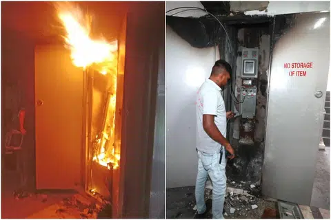 Firefighters extinguished the blaze using a hose reel and a dry powder fire extinguisher.