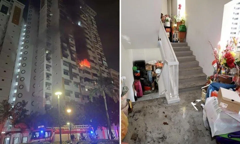 A neighbour said that the elderly woman initially stored her things in her own home, but had started cluttering up the stairwell in the last six years. Photos: Lianhe Zaobao