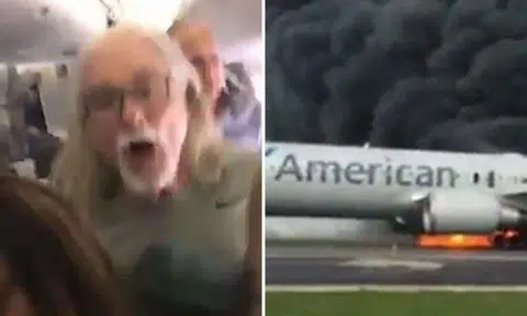 Chilling video shows passengers escaping American Airlines plane catches fire after its engine fails