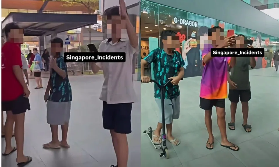 woman confronts boys riding bicycle and scooters at lot one