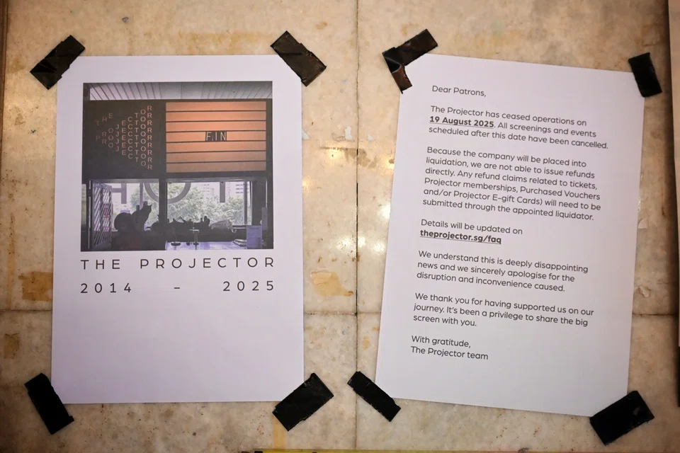 A notice announcing its closure seen at The Projector taken on Aug 19, 2025.