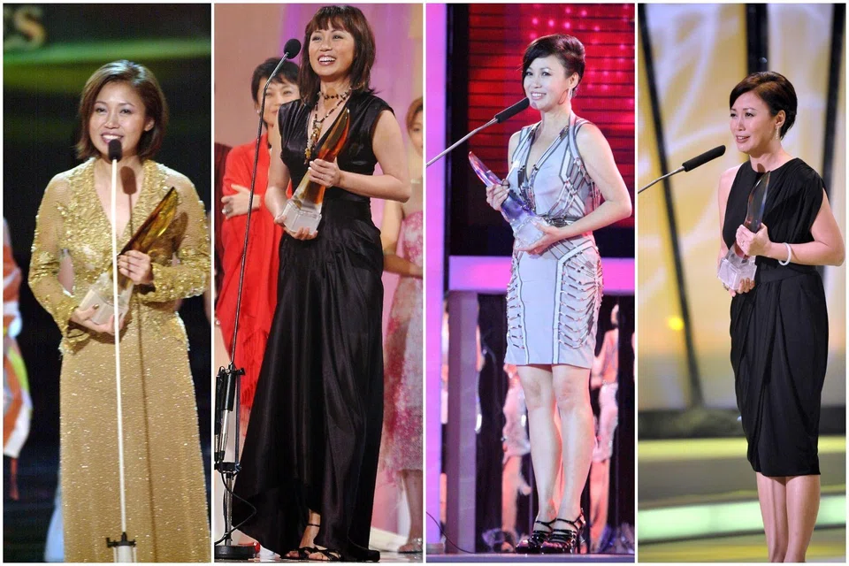 (From left) Xiang Yun winning Top 10 Most Popular Female Artistes in 2002, 2003, 2009 and 2010.