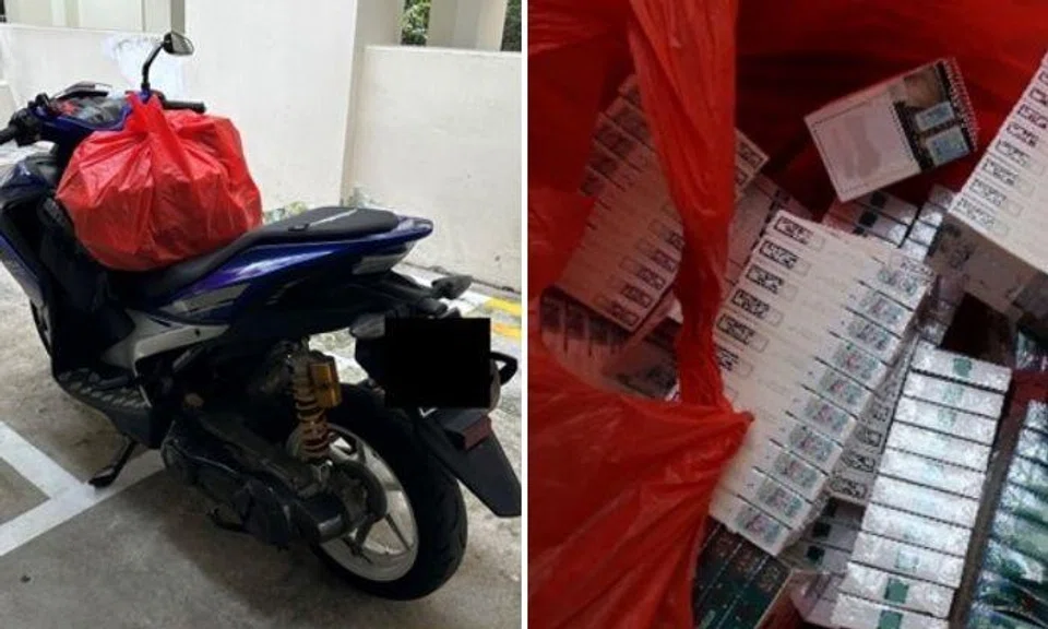 Man passing red plastic bag to motorcyclist leads to 229 packs of illegal cigarettes uncovered