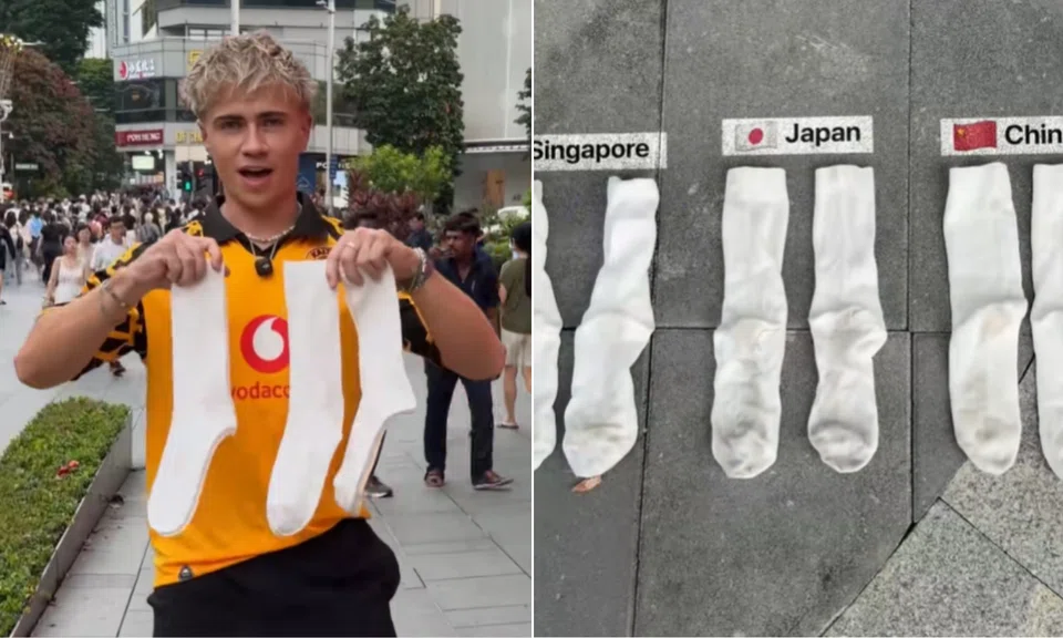 The TikToker tested the streets of each country by walking around in white socks.