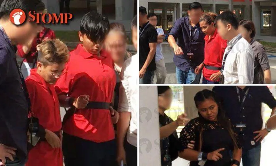 Suspected female loanshark-runners who allegedly spray-painted car in Simei brought back to crime scene