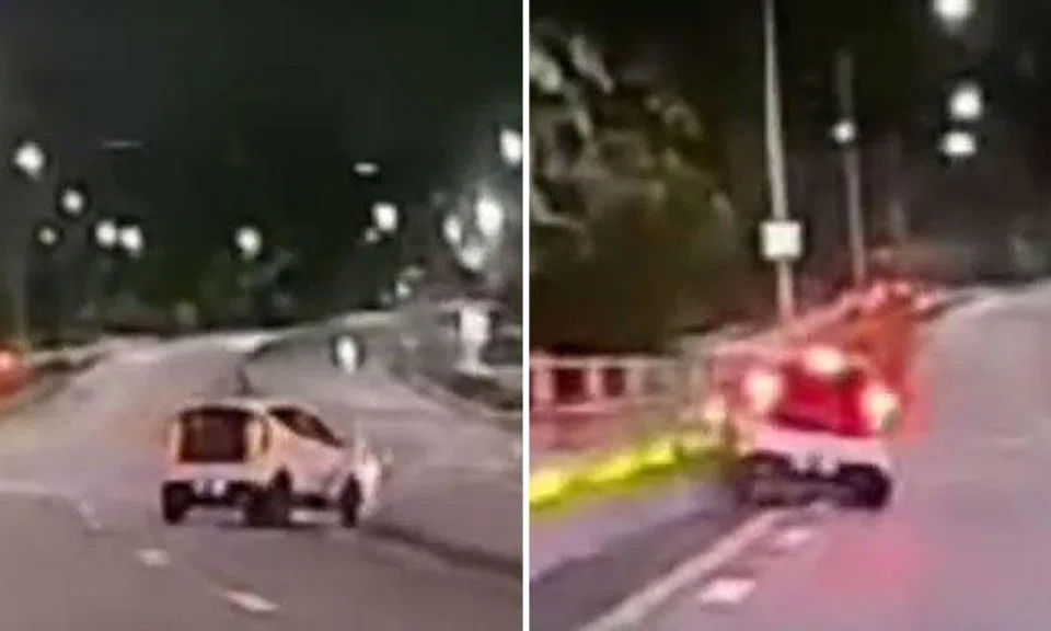 BlueSG car skids and slams into barriers on left and right of Farrer Flyover