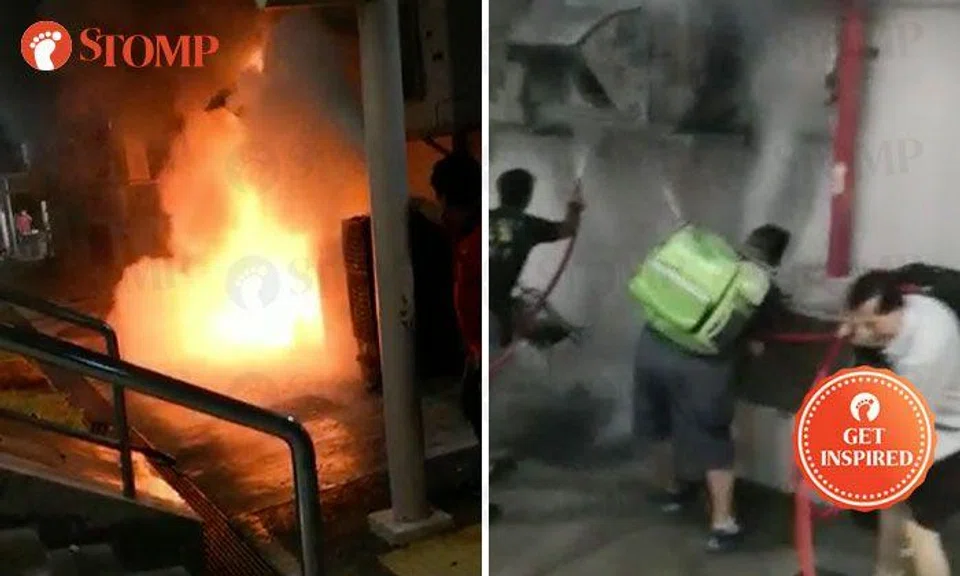 Passers-by extinguish fire engulfing aircon compressor at Redhill with reel hose from nearby carpark