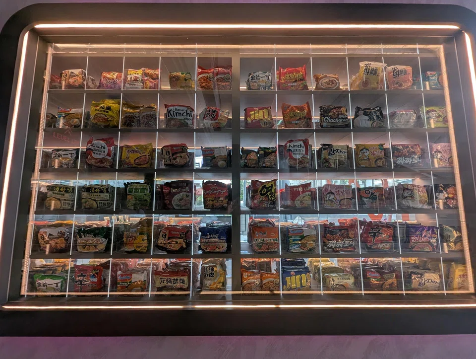 A range of noodles as seen from outside Midnight Noodle Club.