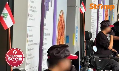 A Lebanese flag was spotted displayed by a wheelchair user at Changi General Hospital.