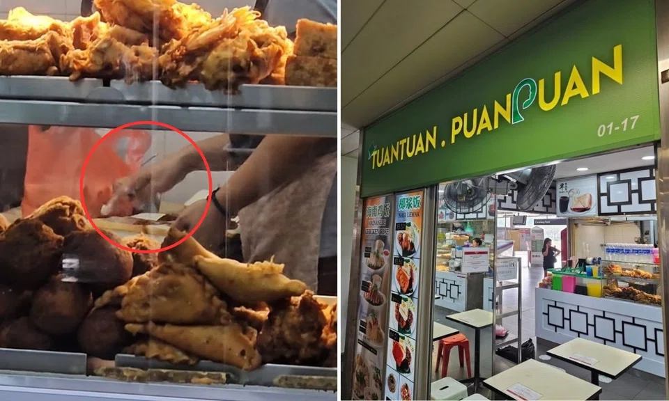 woodlands food stall worker use bare hands to spread butter on bread