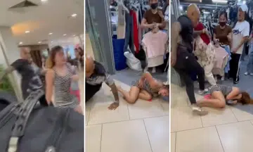 Man punches and kicks woman in Lucky Plaza, falls to the ground — then goes viral